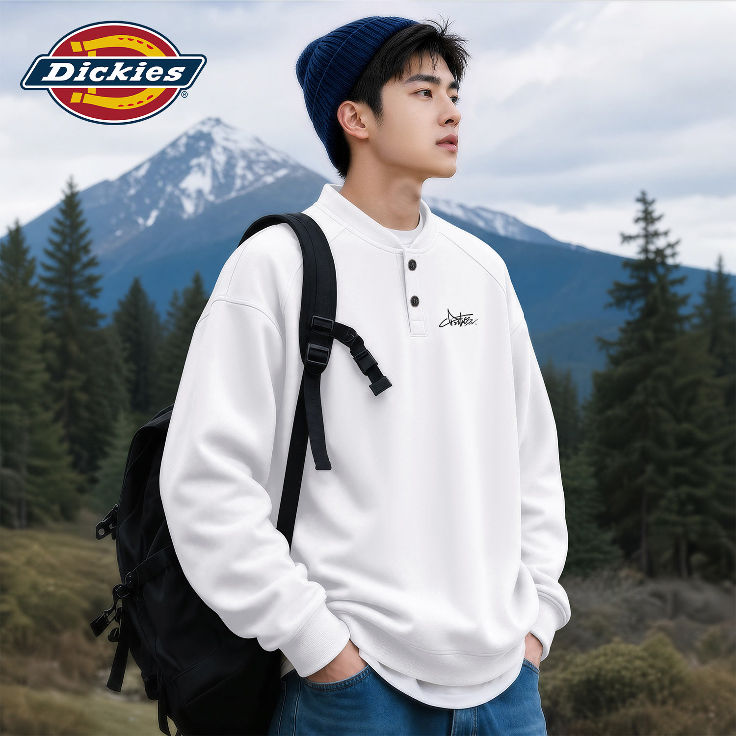 Dickies白色亨利领卫衣男士2026