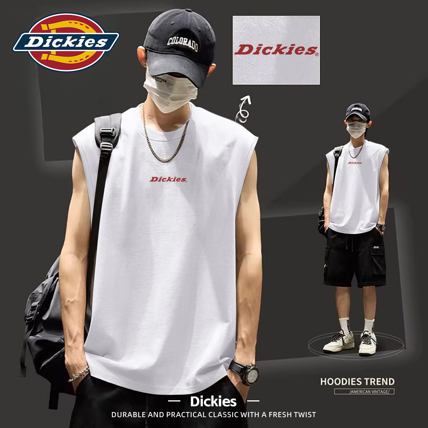 Dickies白色纯棉无袖背心男款