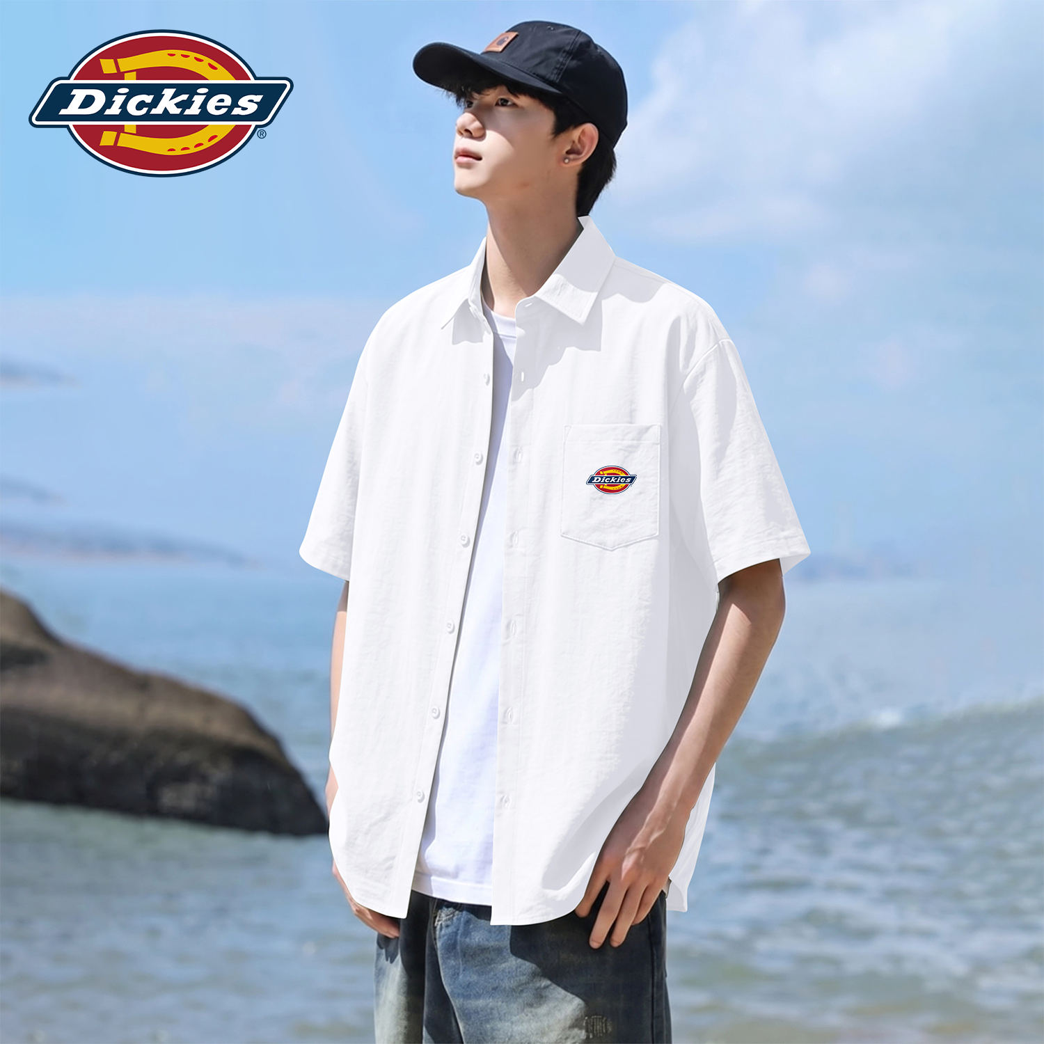 Dickies白色宽松舒适短袖衬衫男款2026夏季新款冰丝速干休闲上衣