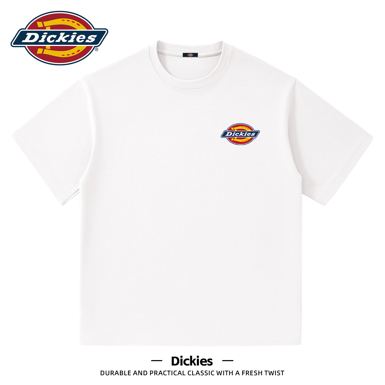 Dickies白色纯棉短袖t恤男士2026新款夏季重磅宽松半袖休闲五分袖