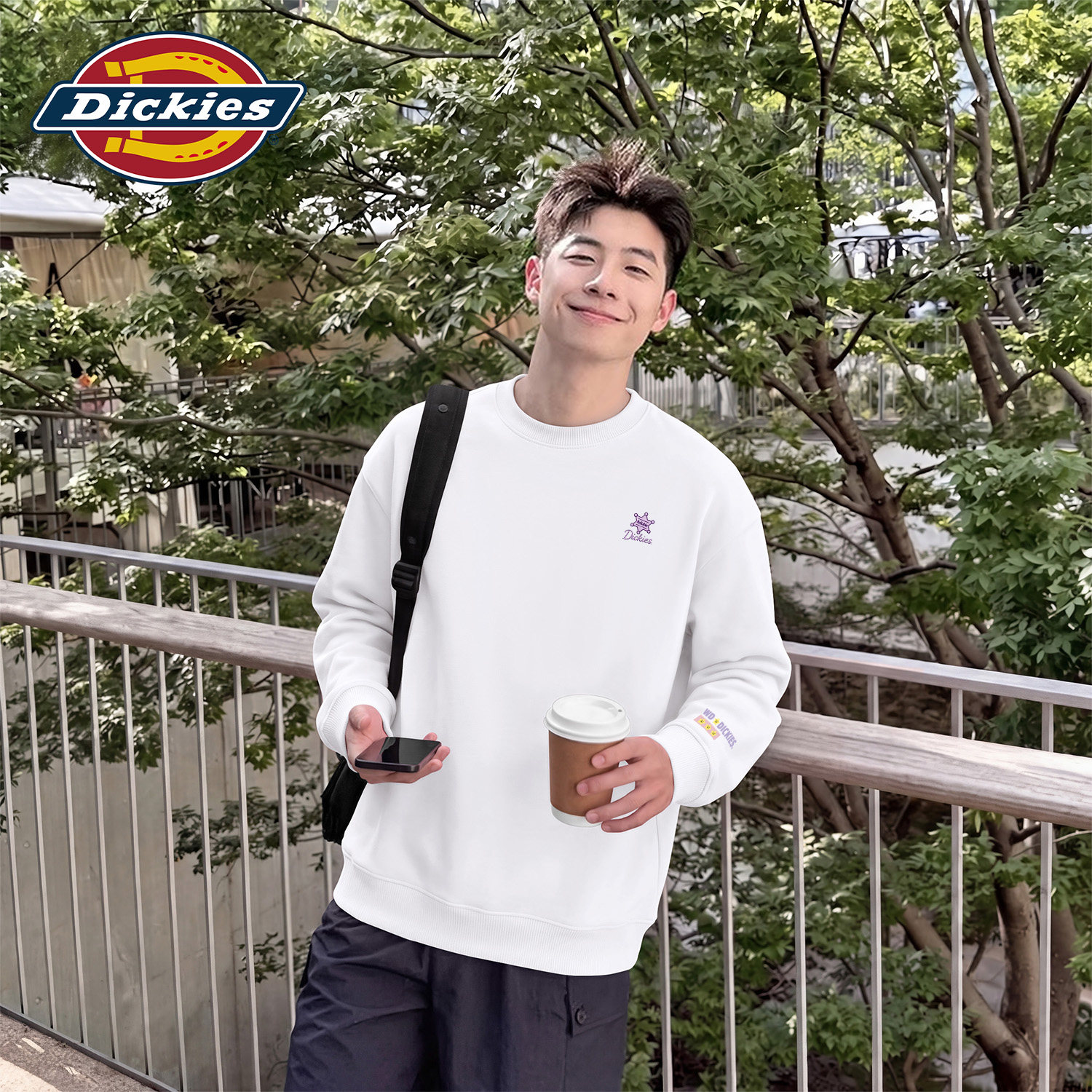 Dickies白色男生圆领卫衣2026秋