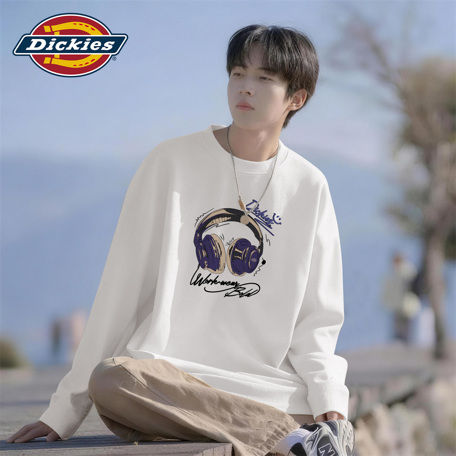 Dickies白色男生长袖T恤2026秋季
