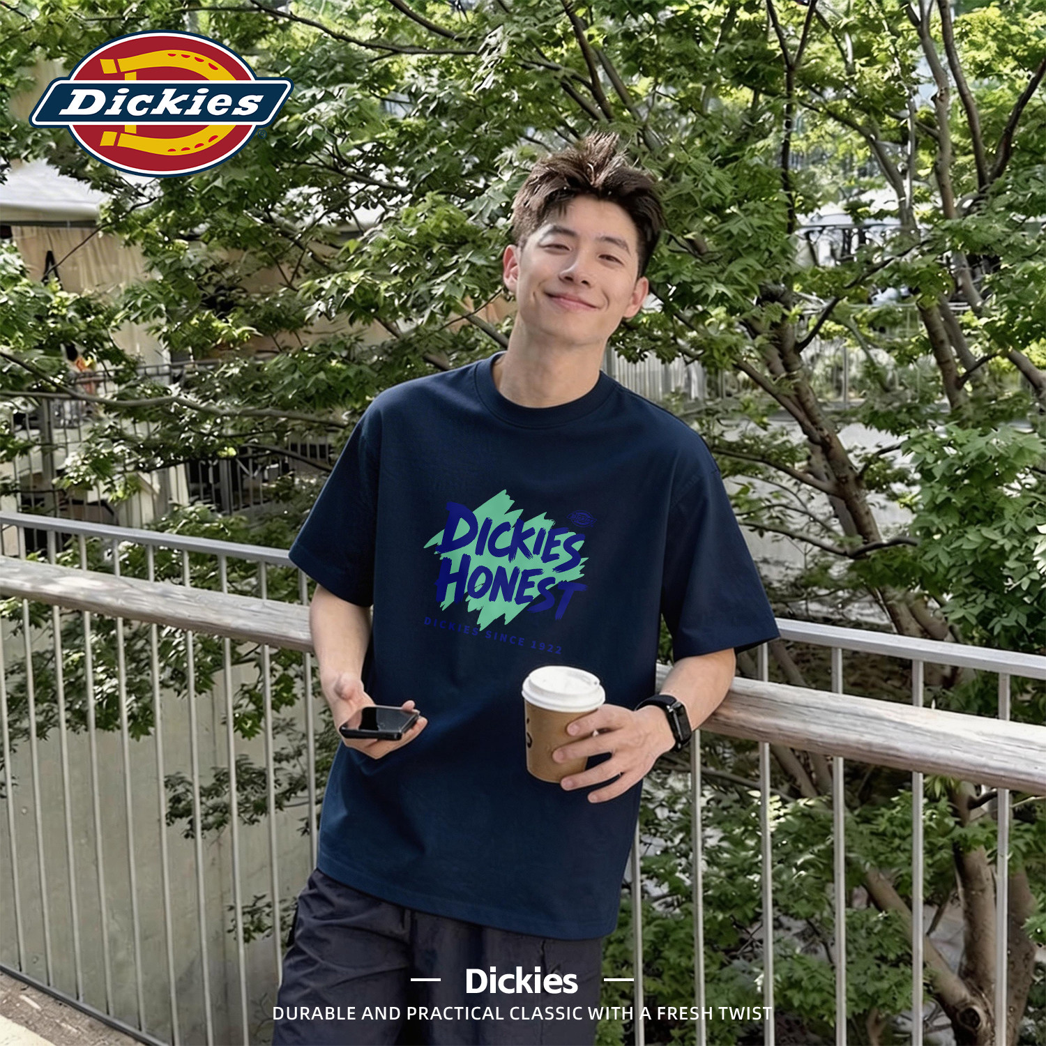 Dickies藏青色基础款男士修身短