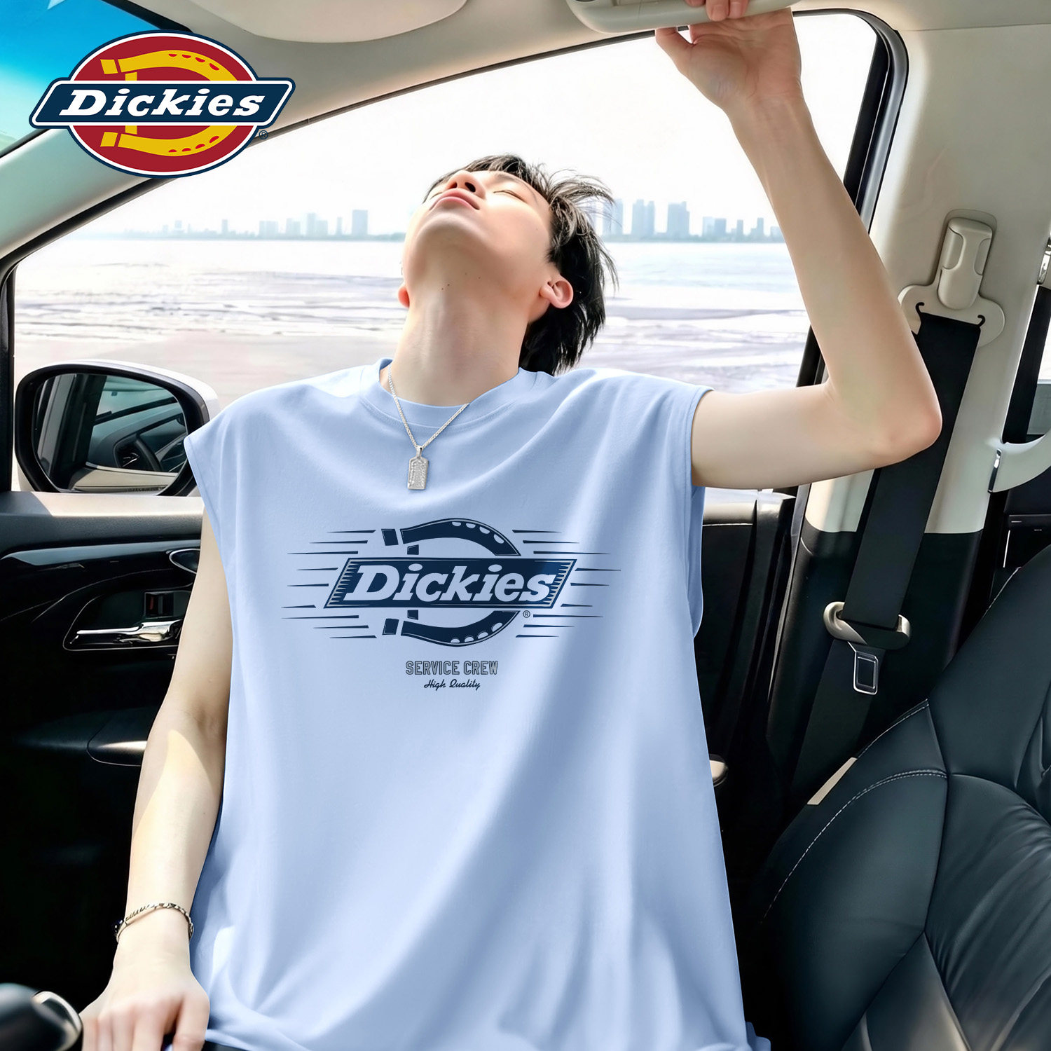 Dickies蓝色纯棉无袖上衣男士