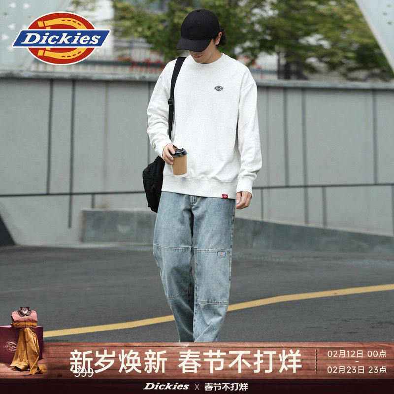 Dickies帝酷适26春秋新款经典小logo徽章圆领卫衣毛圈布内里男女