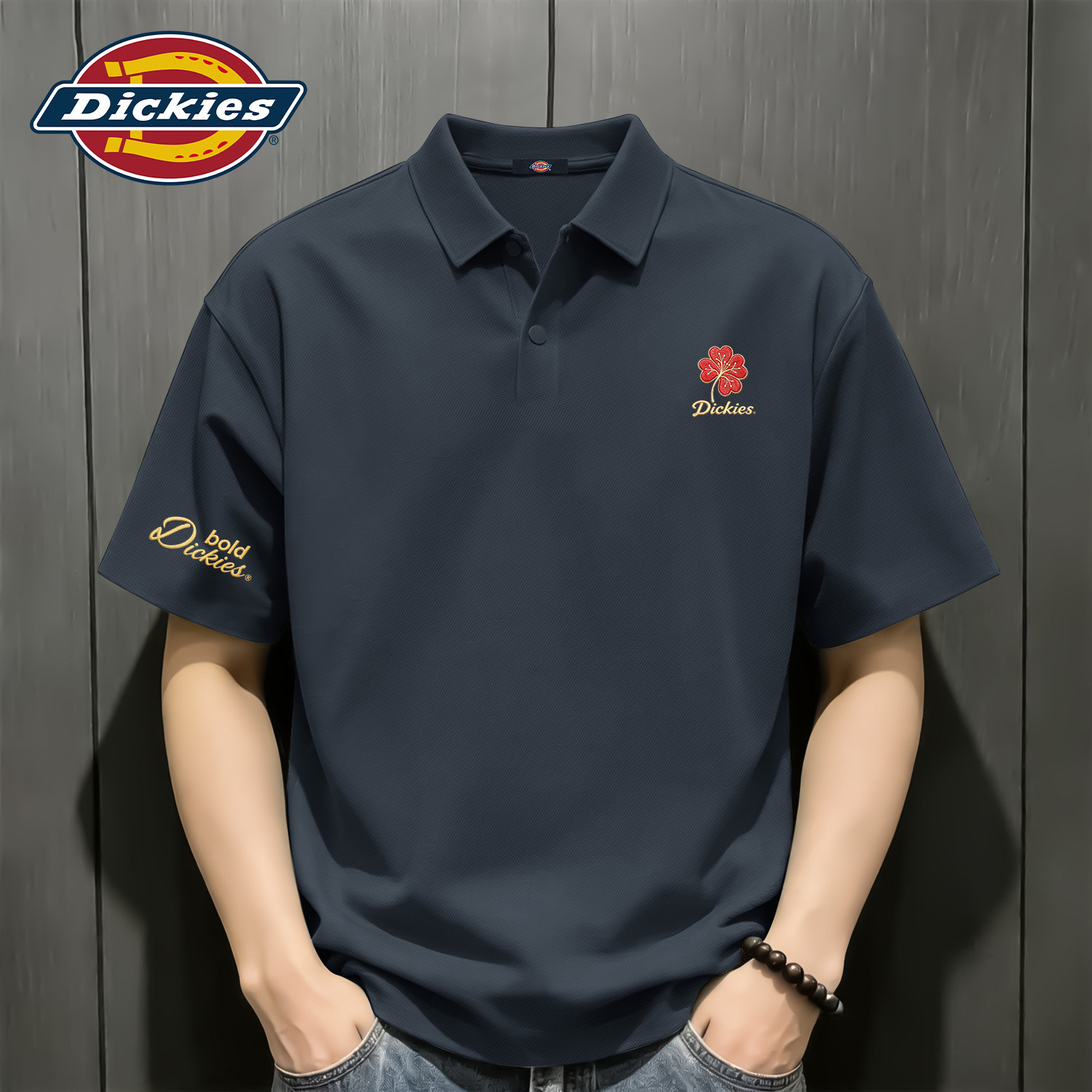 Dickies夏季深灰polo衫男款2026新款百搭正肩男款痞帅高级感短袖