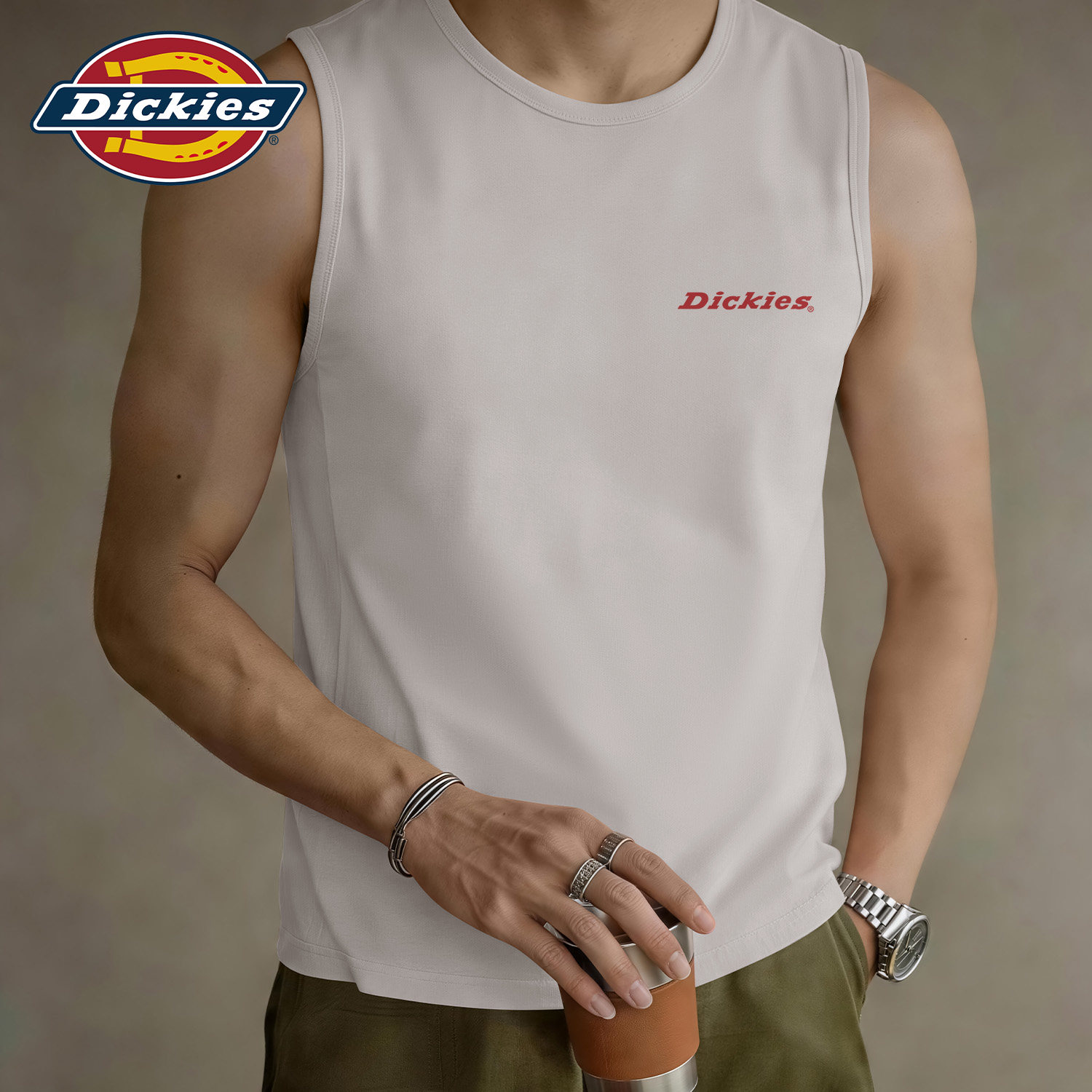 Dickies海鸥灰美式男款背心2026新款夏季纯棉套头运动无袖上衣潮