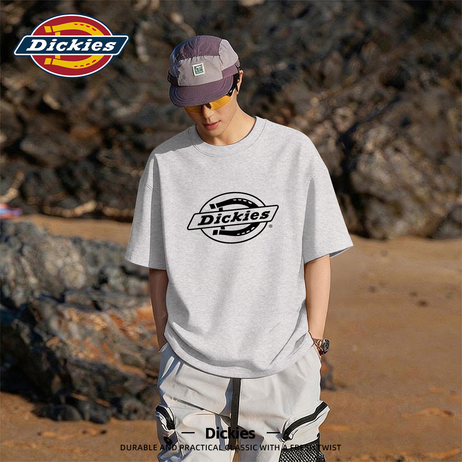 Dickies花灰色美式纯棉短恤T恤男款2026新款夏季宽松休闲体恤百搭