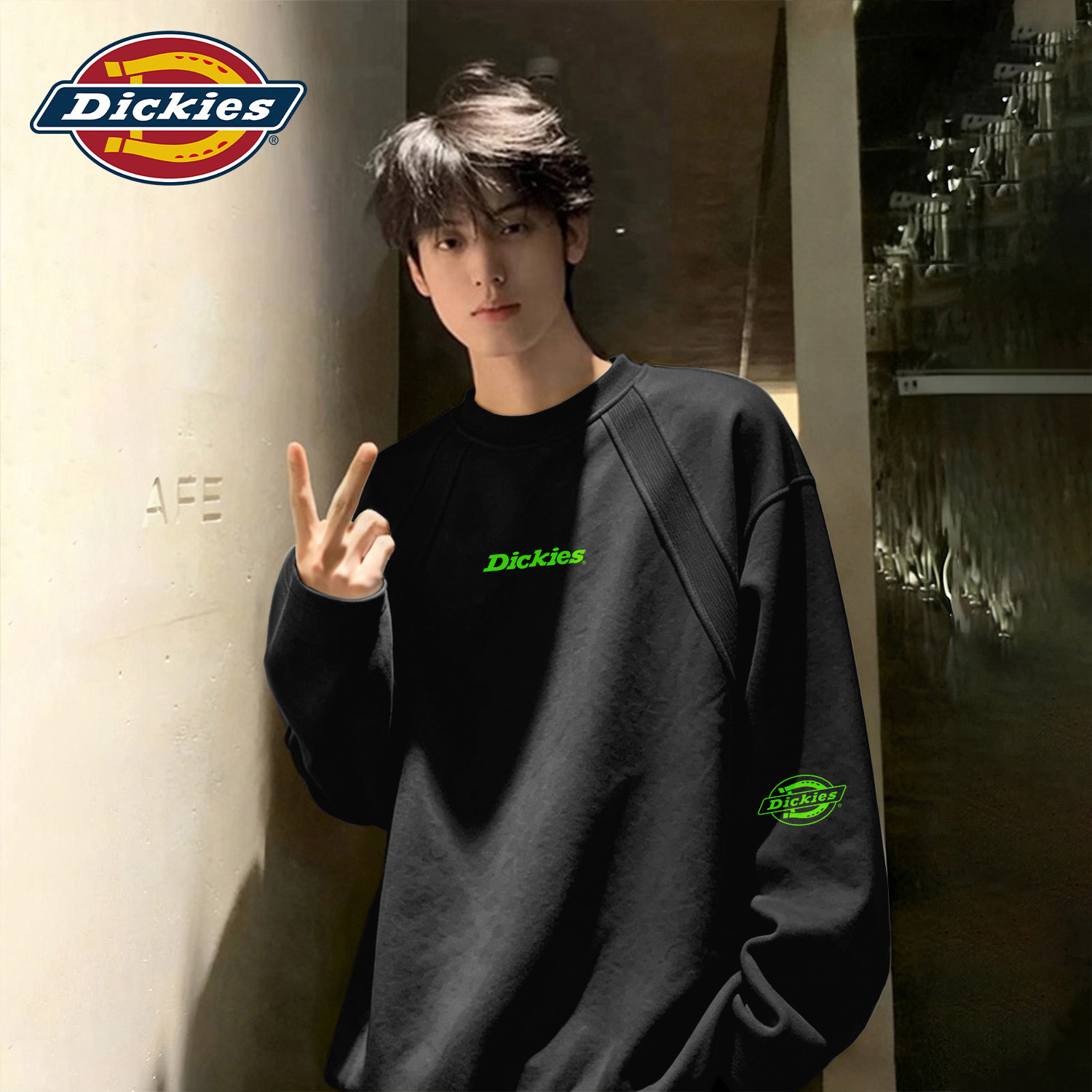 Dickies黑色男生插肩长袖T恤秋季