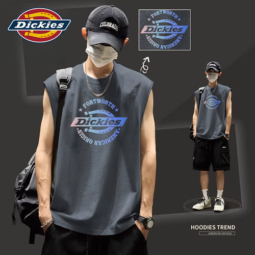 Dickies深灰色纯棉无袖背心男士