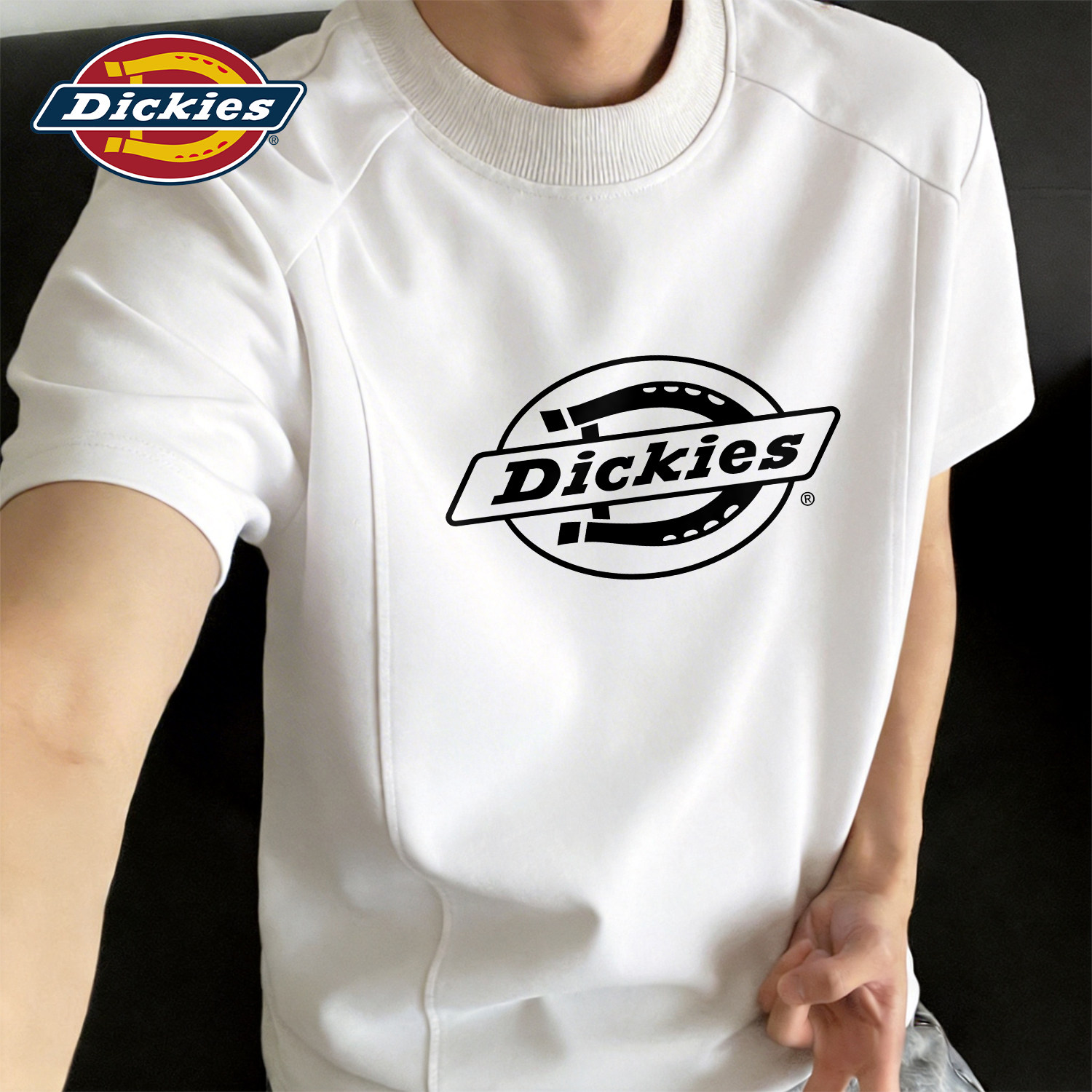 Dickies白色男女同款拼接短袖T恤2026夏季新款青少年百搭休闲半袖