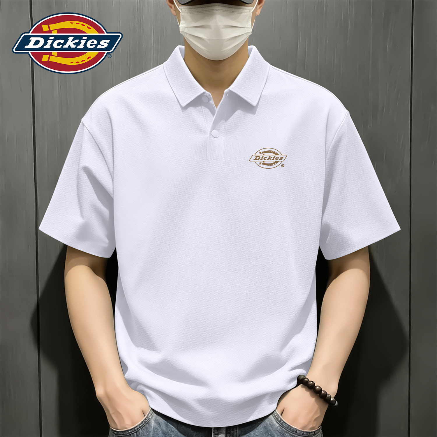 Dickies白色印花polo衫男士