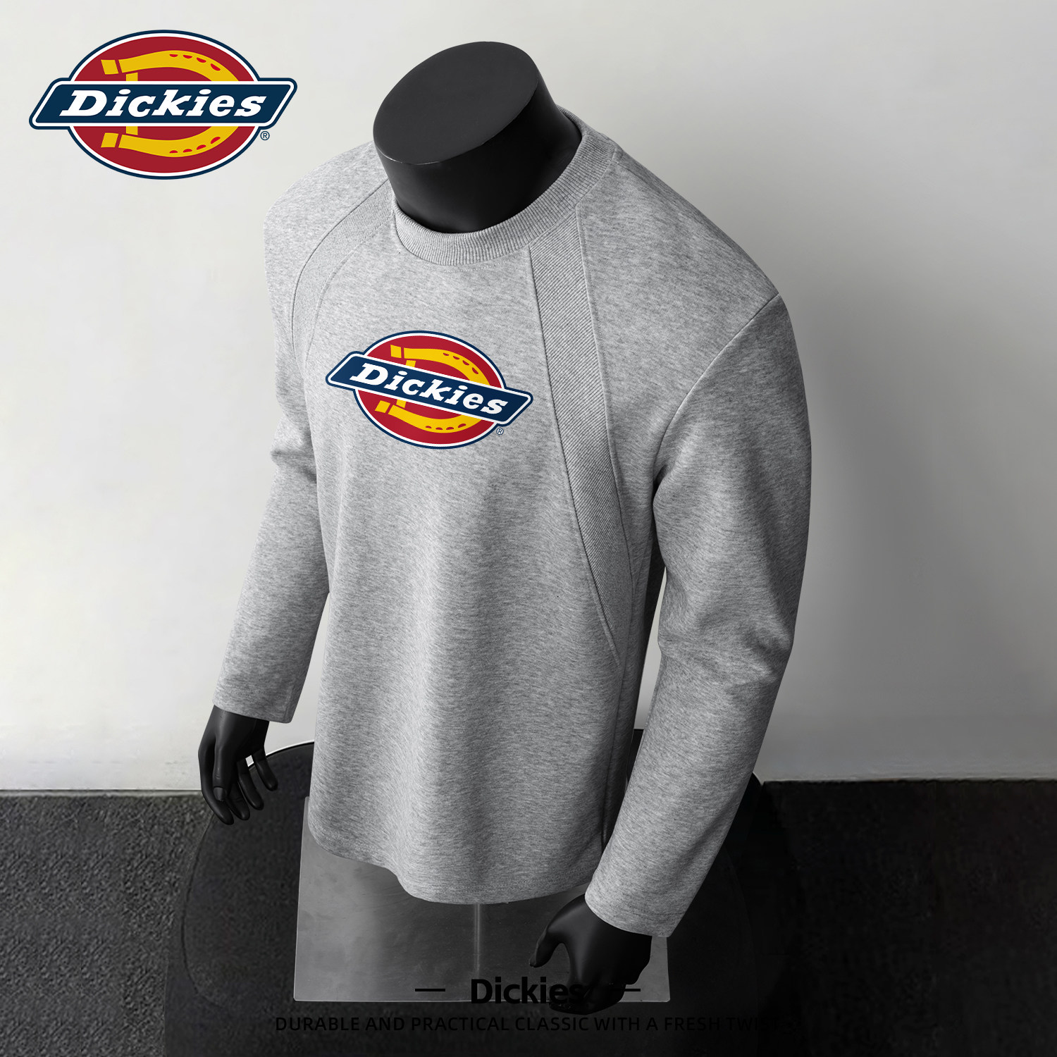 Dickies解构款长袖T恤男2026春季新款宽松百搭高级感男生内搭上衣