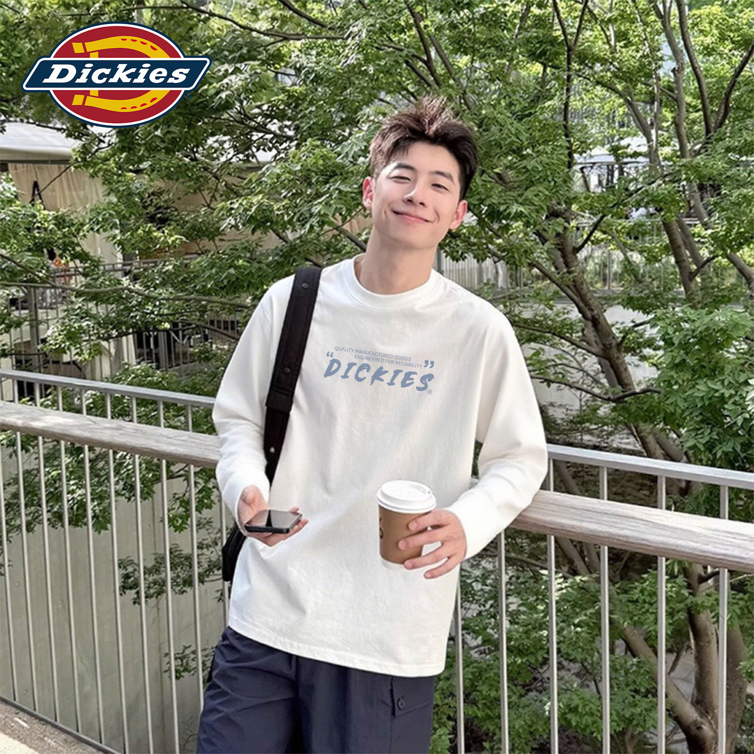 Dickies白色纯棉长袖T恤男女同款