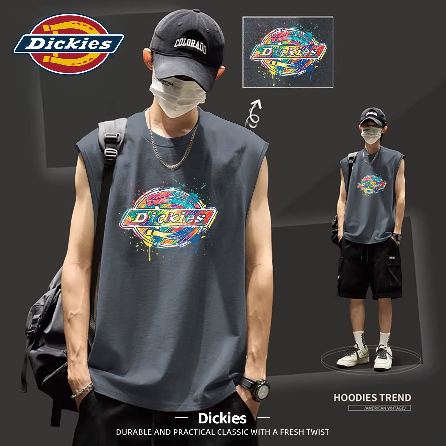 Dickies灰色男生百搭纯棉背心