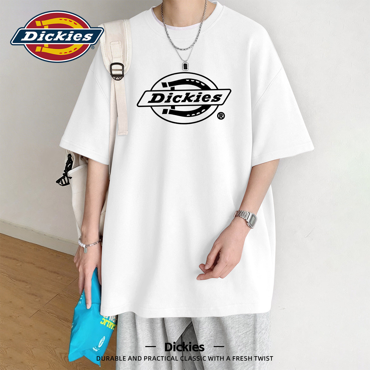 Dickies青少年短袖T恤男士2026新款夏季纯棉痞帅风宽松休闲五分袖