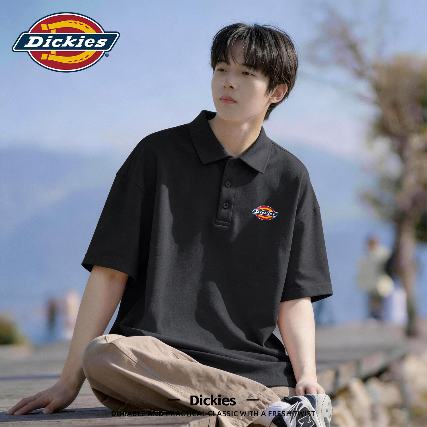 Dickies黑色潮流男款polo衫2026新款夏季轻薄透气舒适体恤百搭潮