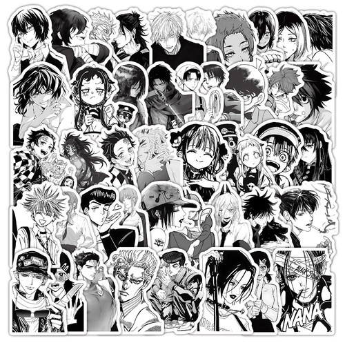 日系黑白插画贴纸套装手账标签贴