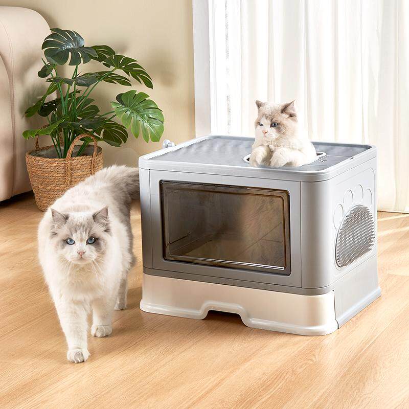 抽屉式猫砂盒,可折叠的超大猫厕所,升级的顶入式猫砂盒,多功能