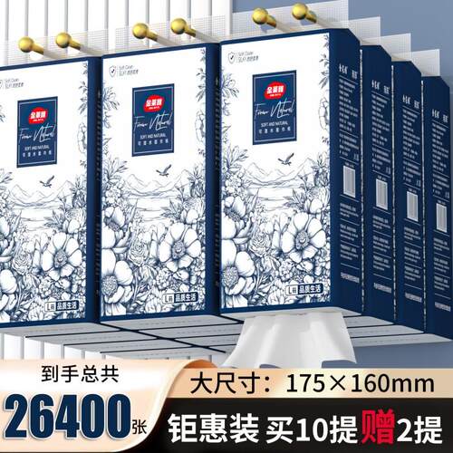 【整箱26400张】10大提送2提悬挂式抽取式卫生纸整箱抽取式卫生纸