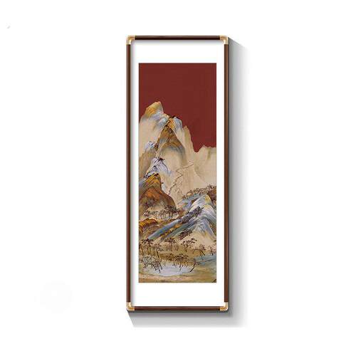 新中式玄关装饰画走廊过道挂画国风竖版山水画靠山图酒店大堂墙画
