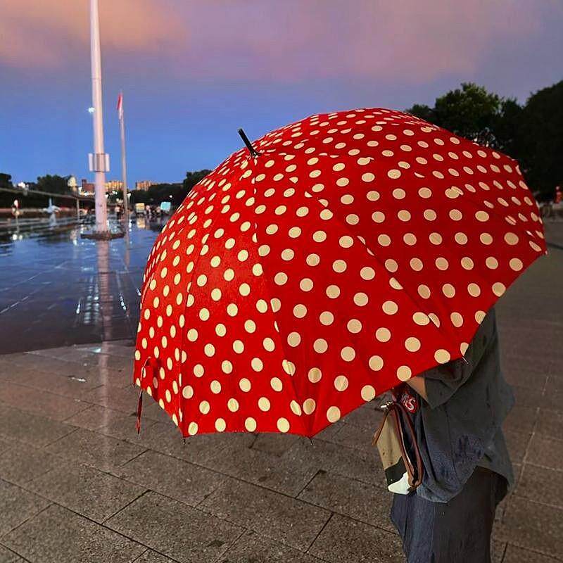 红色波点雨伞高颜值氛围感复古风加大加厚折叠雨伞出游直杆长柄伞