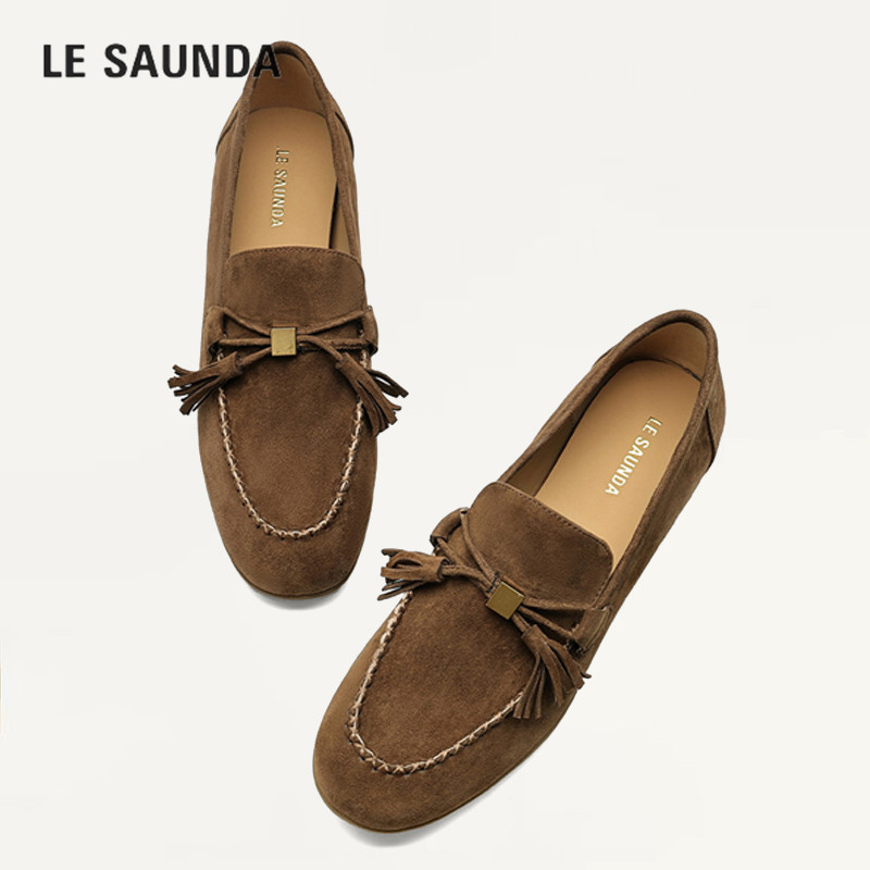 LE SAUNDA/莱尔斯丹2026秋季款平底豆豆鞋女软底舒适一脚蹬乐福鞋