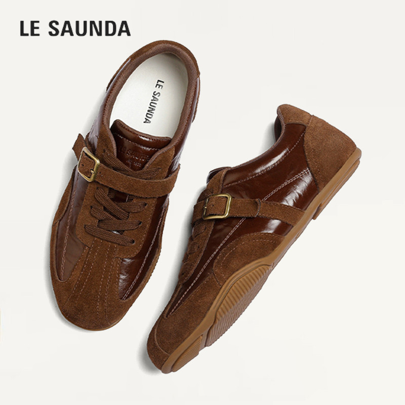 LE SAUNDA/莱尔斯丹复古风德训鞋女2026秋季平底不累脚运动阿甘鞋