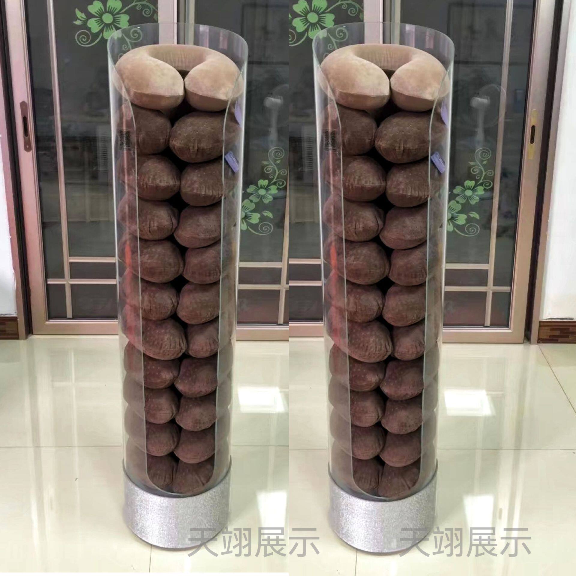 颈枕展柜亚克力飞机头枕展示柜U型车枕货架枕头陈列架玻璃展陈