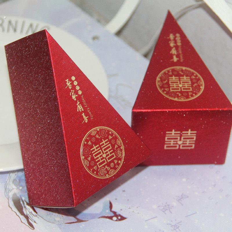 喜糖盒蛋糕盒形状大号小号三角形婚庆回礼桌糖彩印磨砂拉丝纸盒