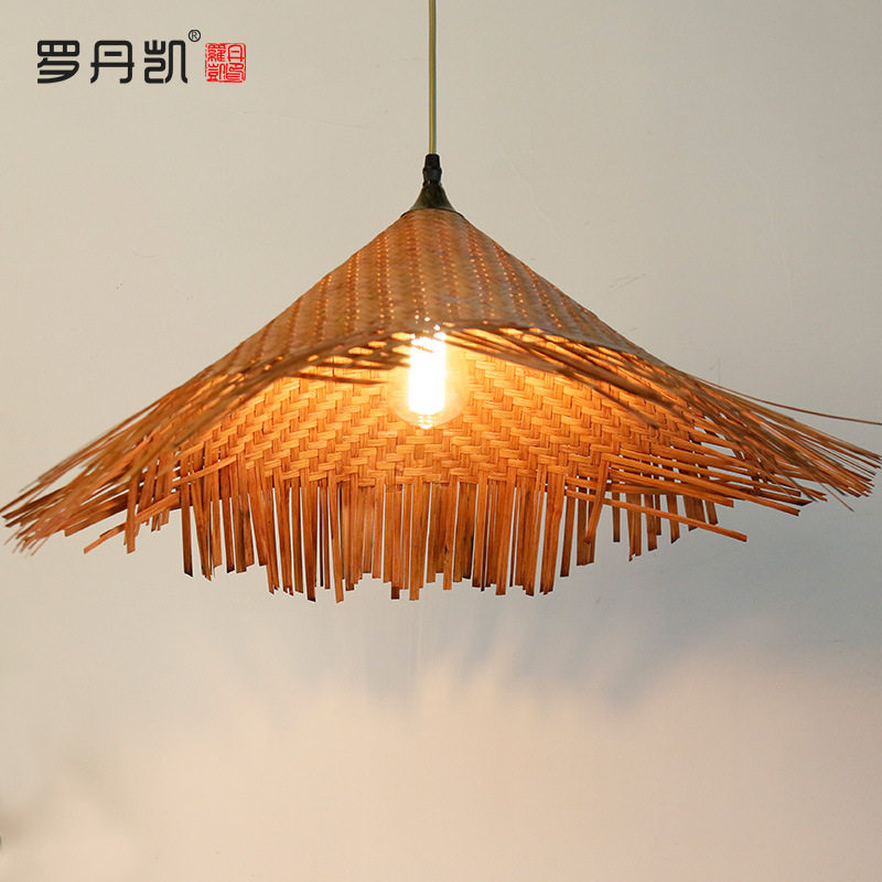 竹草绳编斗笠仿古民宿个性餐吧复古装饰纯手工竹编吊灯