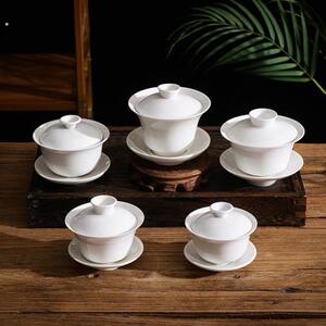 羊脂带玉瓷盖碗个茶杯泡盖单功夫茶三80960900才茶杯大号白瓷茶具