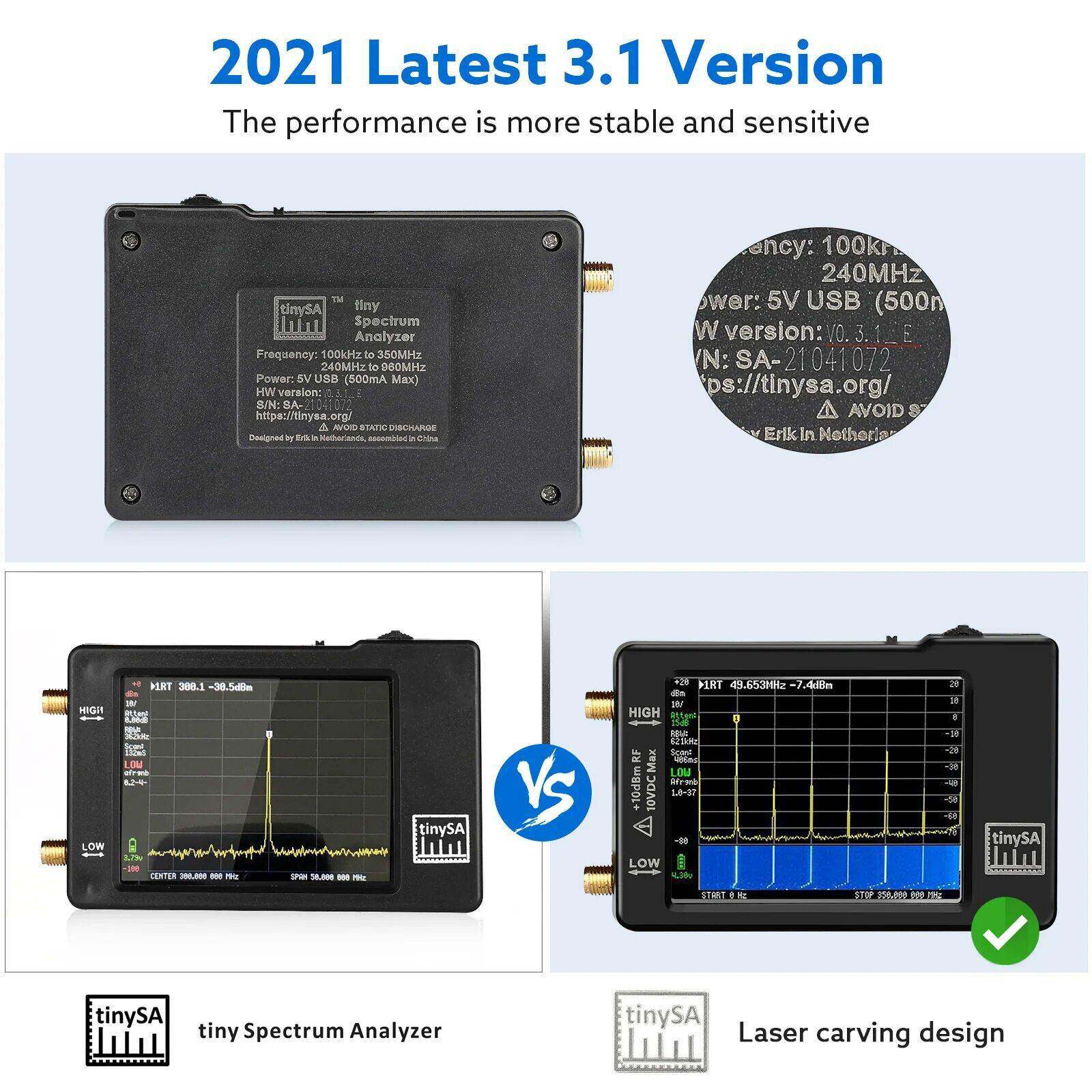2.8寸手持频谱分析仪持PC连接 100kHz-350MHz  tinySA信号发生器
