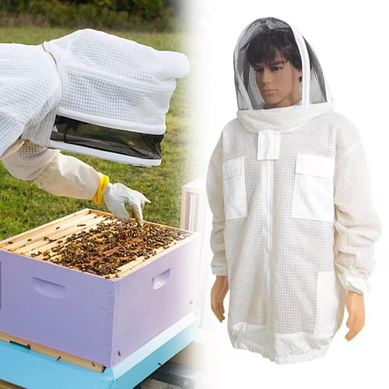 海外款半身防蜂太空服服防蜜蜂防蛰透气出口农用防护蜂衣蜂帽