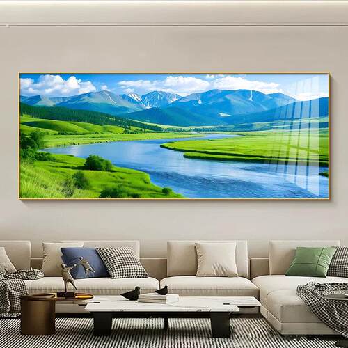 2025新款现代简约客厅装饰画流水生财沙发背景墙挂画高级感山水画