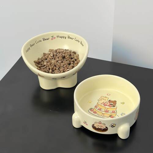 猫碗陶瓷猫食盆可爱猫粮碗大口径喝水碗狗碗防打翻宠物碗保护颈椎