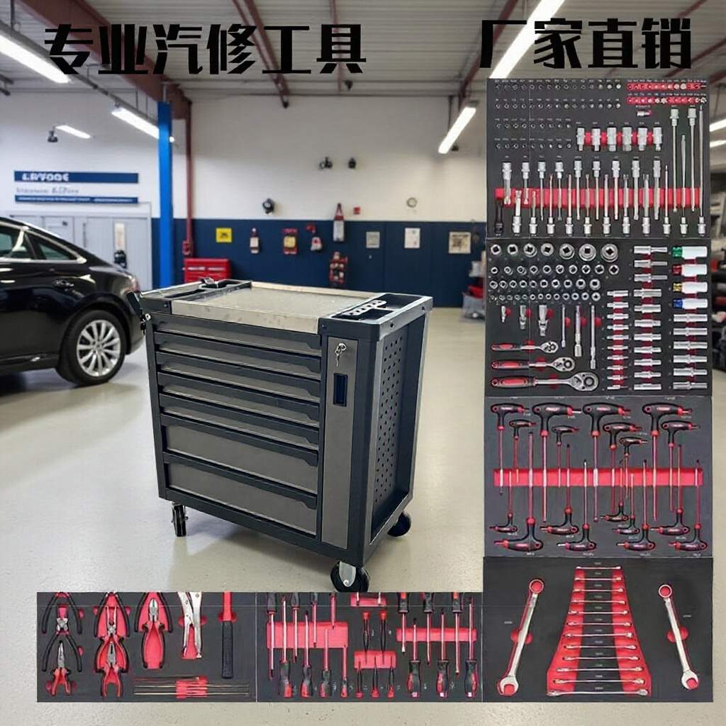 纹身工作台抽屉式可移动工具推车工具箱带258件汽修专业组套收纳