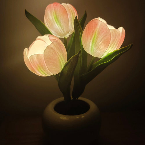 LED仿真郁金香陶瓷花盆夜灯