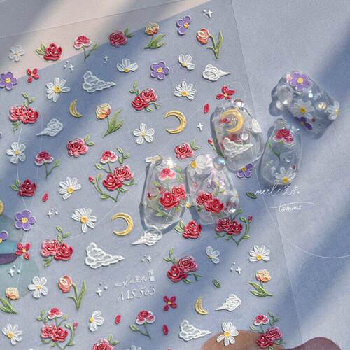 814复古油画玫瑰浮雕美甲贴纸