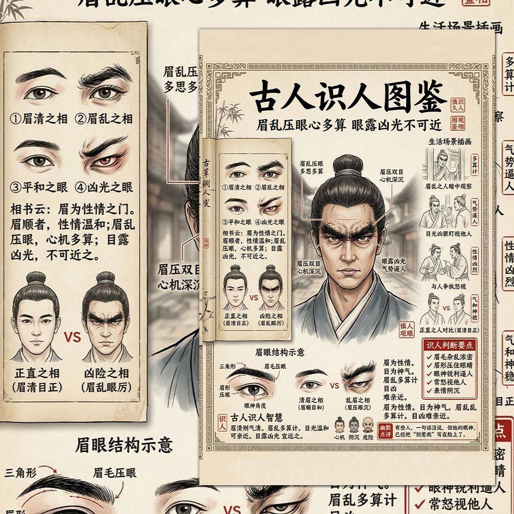 古识人图鉴手绘笔记本贴纸贴画
