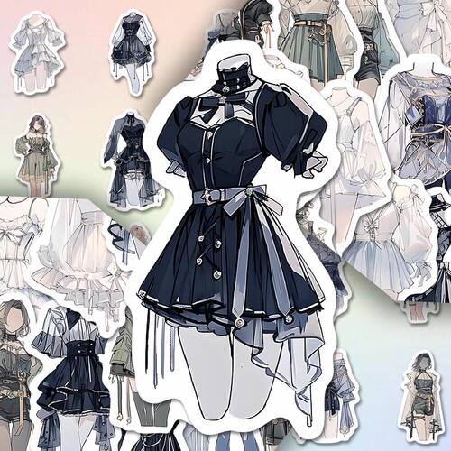 高颜值漫画oc服饰素材贴纸精美二次元临摹手账素材diy装饰自粘贴