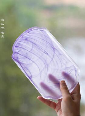 紫色琉璃水墨风壶承中式简约功夫小茶盘长方形干泡盘托盘茶托茶具