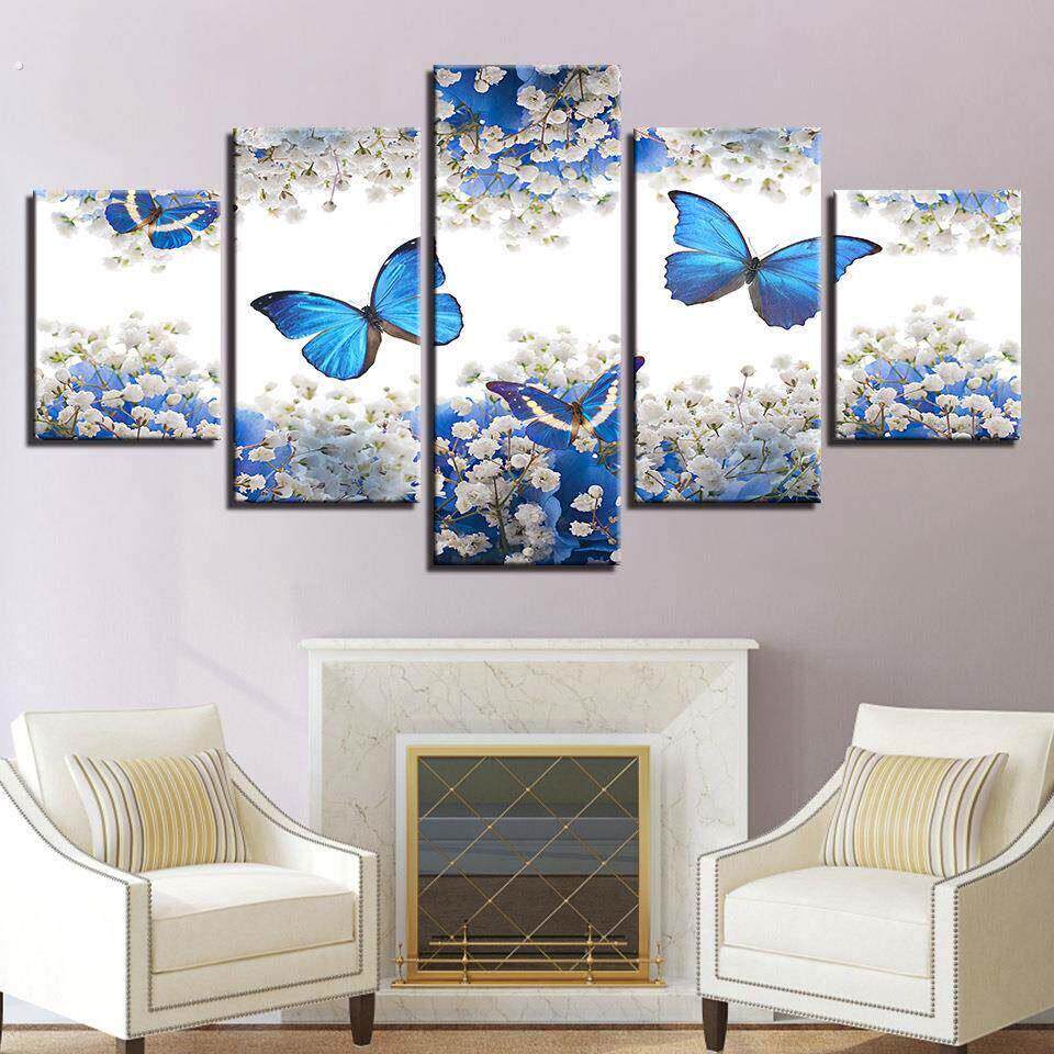 巨创高清现代家居装饰帆布喷绘油画墙画五拼画满天星蝴蝶跨境货源