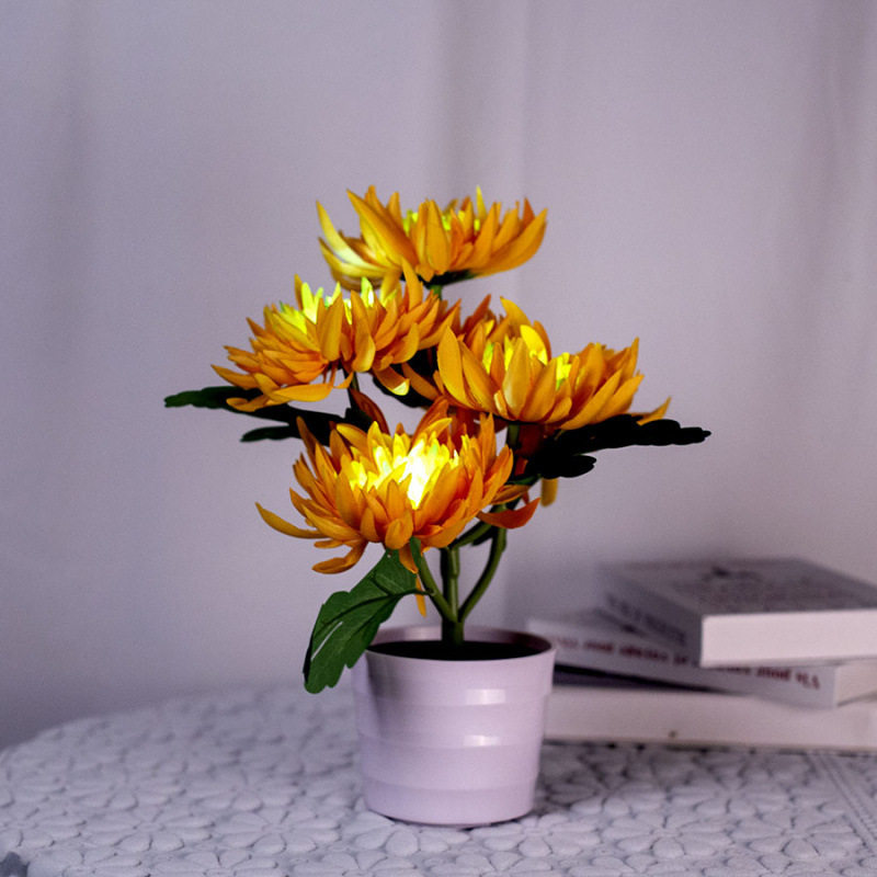 太阳能菊花盆栽灯户外花园庭院装饰景观灯玫瑰向日葵仿真花灯批发