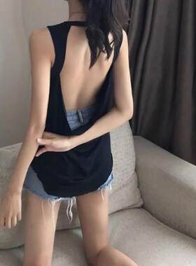 晒背专用上衣三伏天晒背装背心港味后背小心机漏背上衣夏复古背心
