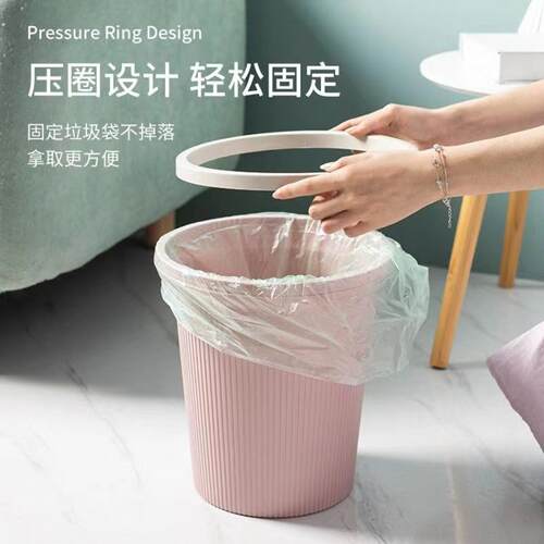 欧式条纹带盖压圈家用垃圾桶