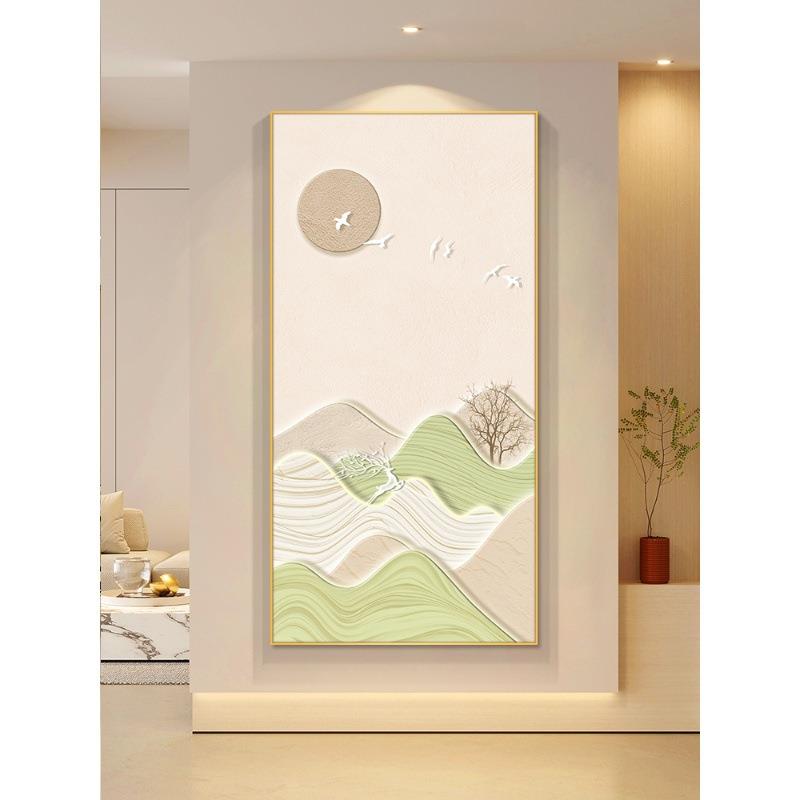 现代简约玄关装饰画入户正对门挂画竖版走廊尽头壁画奶油风过道画图片