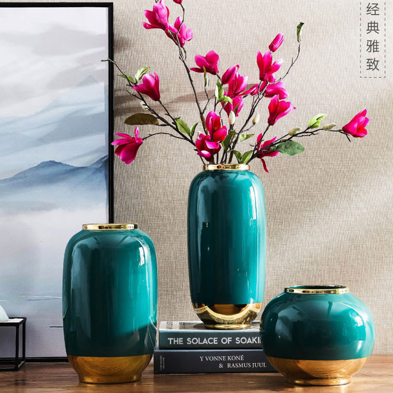 北欧描金花瓶摆件干花装饰品客厅插花餐桌电视柜家居陶瓷创意摆设
