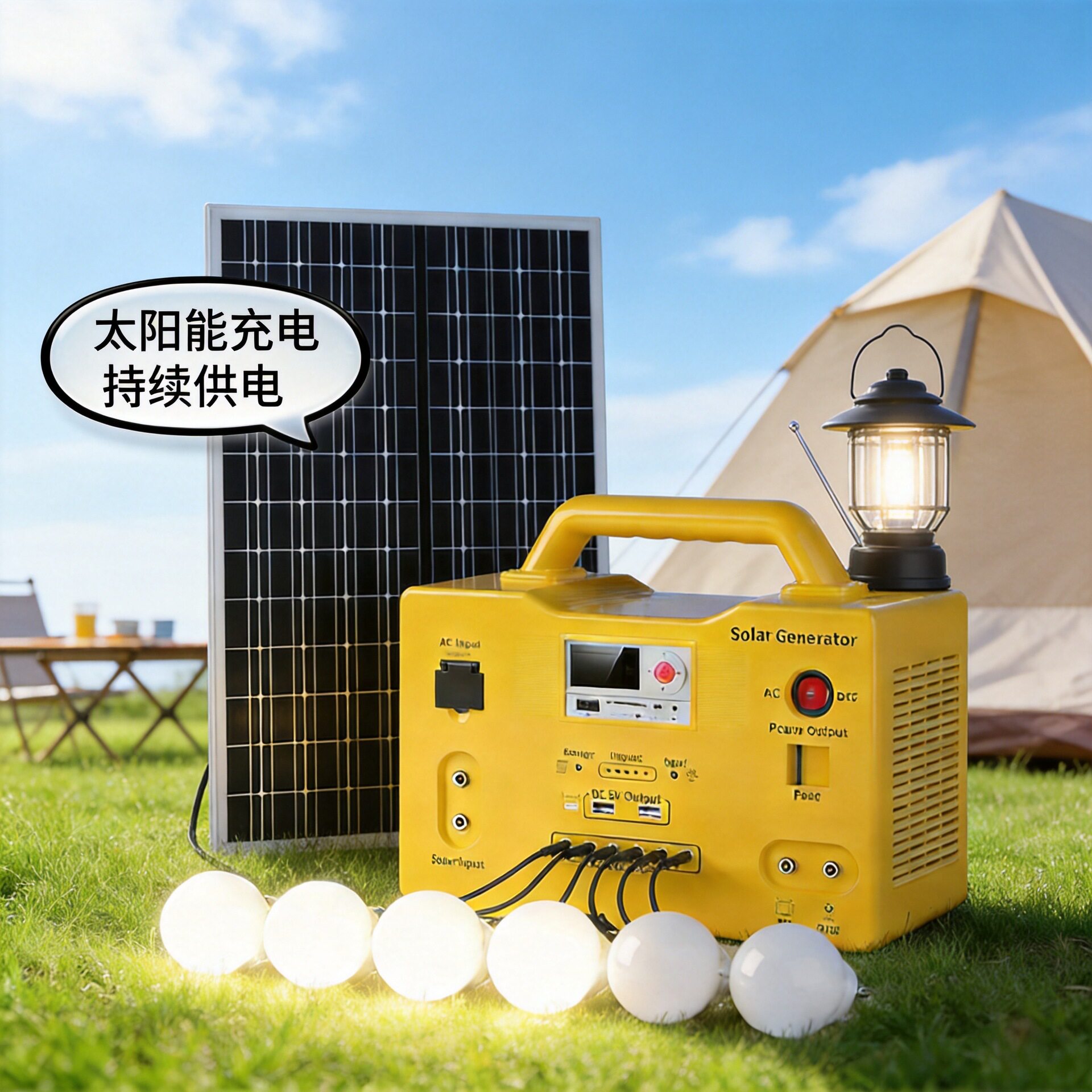 12v便携式太阳能小型发电直流照明系统户外移动储能电源应急停电