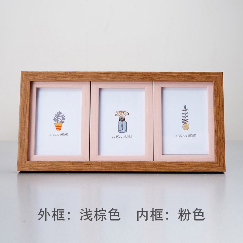 A6L三连框5寸6寸7寸儿童简约连体相框木纹宝宝照片组合挂墙韩版摆